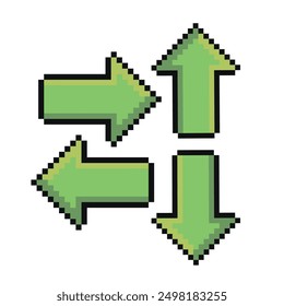 Pixel game menu arrow. Game interface, pixelated life bar and menu button, game controller arrows.  For use in digital design project, game development, user interface element, and web graphics.