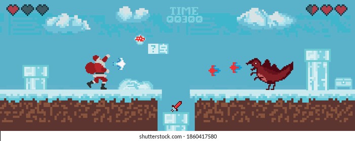 pixel game new year santa claus. Vector