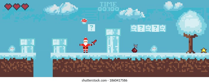 pixel game new year santa claus. Vector