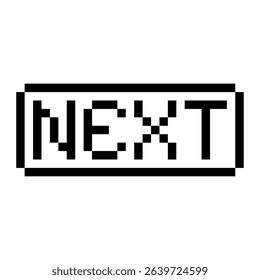 Pixel game NEXT button. Vector art 8 bit UI element. Retro gaming navigation symbol.