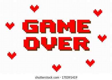 Pixel Game Over Computer Game Screen on white background