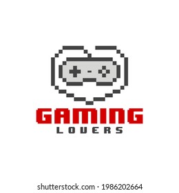 a pixel game pad and a love symbol. good for any business with a video game theme.
