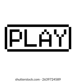 Pixel game PLAY button. Vector art 8 bit UI element. Retro gaming start symbol.