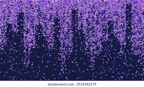 Pixel-Spiel Textur Muster Vektor. Abstraktes Luftdatengitterdesign mit Würfelexplosionseffekt. Zukunftskunst für Metaverse. Zufällige Überblendungsfragmente für das digitale Netzwerkraumkonzept. Bildschirmhintergrund