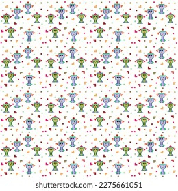 Pixel gaming pattern with little cute king and queen character