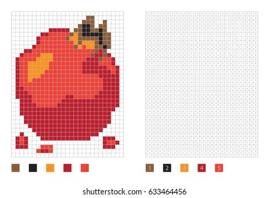 Pixel garnet in the coloring page with numbered squares, vector illustration