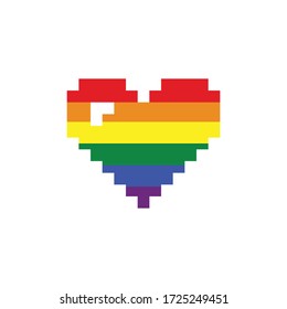 pixel  Gay heart vector flag or LGBT. Rainbow flag. Pride symbol.