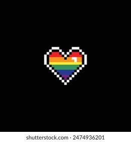 pixel Gay heart vector flag or LGBT. Rainbow flag. Pride symbol. 8 bit game