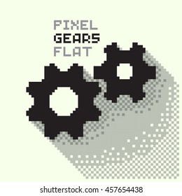 Pixel gears, cogwheels in a flat design, pixelated illustration. - Stock vector