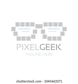 Pixel Geek Logo Icon Template Design. Vector Illustration