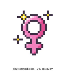 Icono de género de píxeles aislado en fondo blanco. Símbolo femenino Rosa Venus. Ilustración de arte de píxeles vectoriales en estilo antiguo de 8 bits.