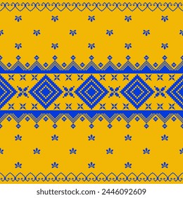 Pixel geometric ethnic embroidery traditional style pattern Aztec style abstract vector illustration