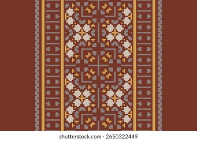 Pixel geometric ethnic pattern design for clothing, textile, wrapping, background, wallpaper, carpet, embroidery