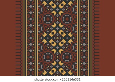 Pixel geometric ethnic pattern design for clothing, textile, wrapping, background, wallpaper, carpet, embroidery