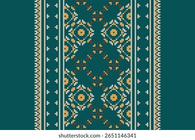 Pixel geometric ethnic pattern design for clothing, textile, wrapping, background, wallpaper, carpet, embroidery