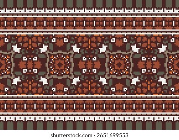 Pixel geometric ethnic pattern design for clothing, textile, wrapping, background, wallpaper, carpet, embroidery
