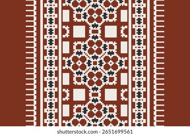 Pixel geometric ethnic pattern design for clothing, textile, wrapping, background, wallpaper, carpet, embroidery