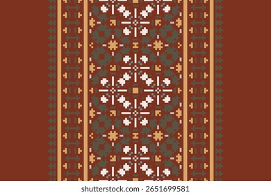 Pixel geometric ethnic pattern design for clothing, textile, wrapping, background, wallpaper, carpet, embroidery