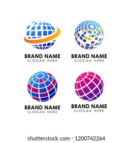 pixel and geometric globe logo design template