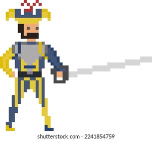Pixel German Landsknecht with sword in colored clothes (pixel art)