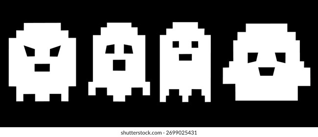 Pixel ghost set vector design illustration.