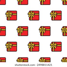 pixel gift box Seamless Pattern vector gift present background pixel art for 8 bit game