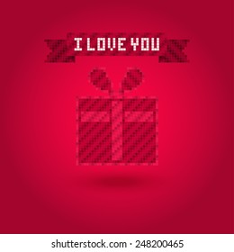 Pixel gift box. Vector illustration.