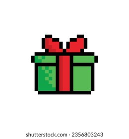  pixel gift icon.  gift box sign pixel art icon vector 8 bit game 