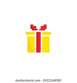  pixel gift icon.  gift box sign pixel art icon vector 8 bit game 