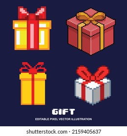 Pixel gift set icon design vector. editable vector