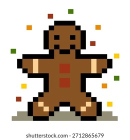 Pixel Gingerbread Man Celebration Illustration 