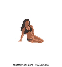 Pixel girl in a red swimsuit, vector silhouette.