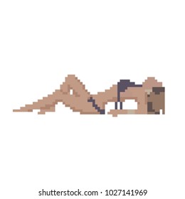 Pixel girl in swimsuit, vector silhouette, avatar.