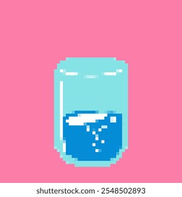 Pixel glass of water 16-bit retro video game graphic. Home decoration asset, Simple and modern game art elements isolated.