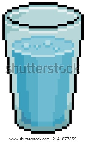 Pixel glass of water vector icon for 8bit game on white background
