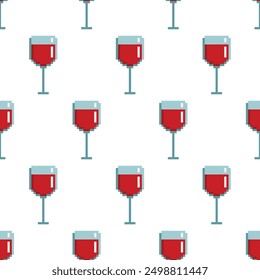 pixel glass of wine background Seamless red wine pixelized texture pattern vector