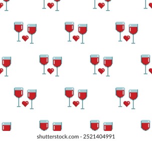 pixel glass of wine background Seamless red wine pixelized texture pattern vector
