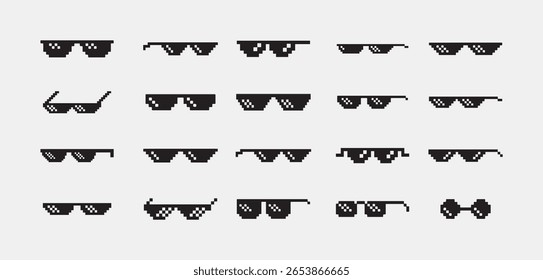 Óculos de pixel óculos estilo arte pixel óculos de sol pixelated óculos pixel chefe óculos conjunto. Gangster, óculos de bandido