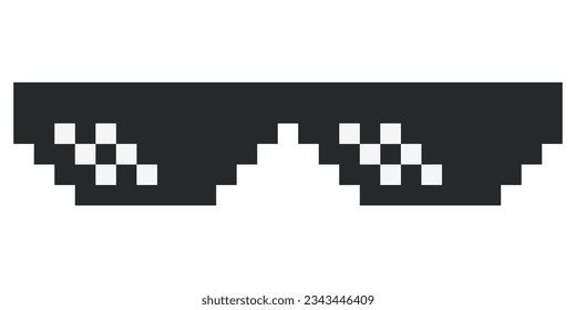 Pixel glasses in black and white. Vector illustration. Sun glasses pixel icon black color.