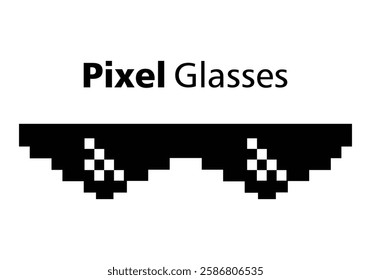 Pixel glasses icon. Pixel sunglasses. Isolated meme template. Summer funny element. 