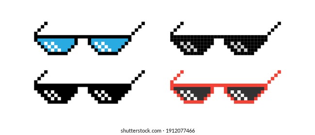 Pixel glasses isolated on white background. Sunglasses in pixel art style. Vector illustration