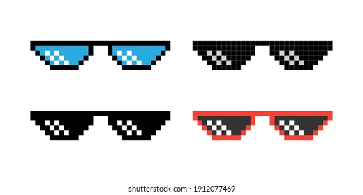 Pixel glasses isolated on white background. Sunglasses in pixel art style. Vector illustration