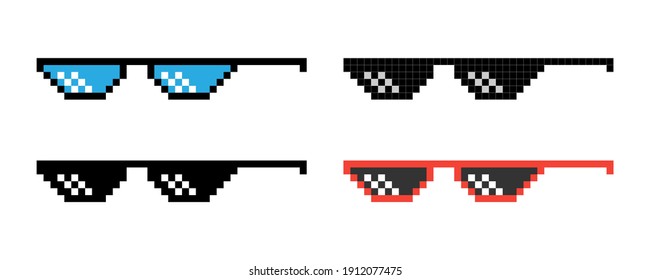 Pixel glasses isolated on white background. Sunglasses in pixel art style. Vector illustration