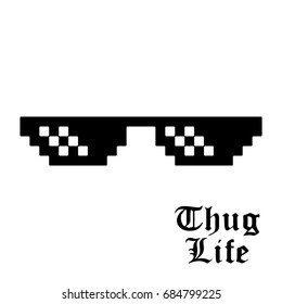 Pixel glasses isolated on white background. Thug life meme glasses. Vector illustration.