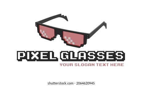 pixel glasses logo design isolated on white background, pixelated eight-bit pixel glasses logo template