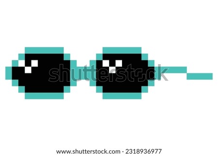 Pixel glasses meme. Like a boss meme. Pixelation, accessory optical fashion. 8 bit funky logo icon. Vector cartoon eyeglass frame for sunglasses