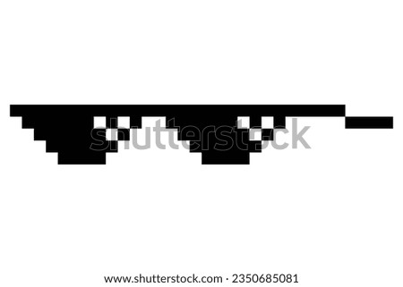 Pixel glasses meme. Like a boss meme. Pixelation, accessory optical fashion. 8 bit funky logo icon. Vector cartoon eyeglass frame for sunglasses
