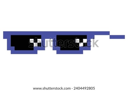 Pixel glasses meme. Like a boss meme. Pixelation, accessory optical fashion. 8 bit funky logo icon. Vector cartoon eyeglass frame for sunglasses