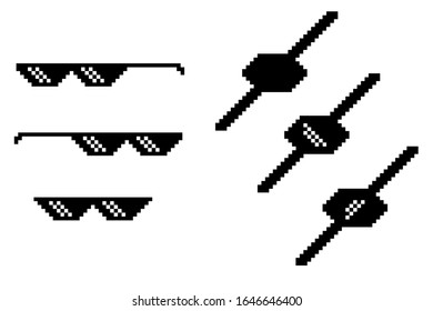 pixel glasses set pirate eye cover vector illustration