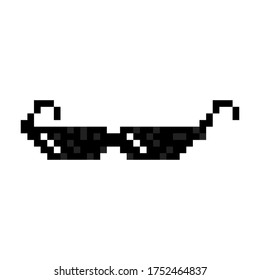 Pixel glasses. Sun glasses pixel art icon on white background. Pixel glasses gangster.